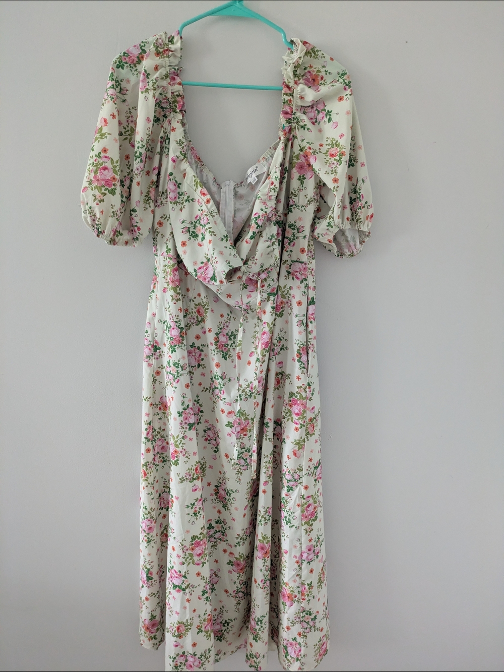 Maxi Milkmaid Dress Hujoin Size 4X Ruched Bodice Tie Front Puffy Sleeves Peasant